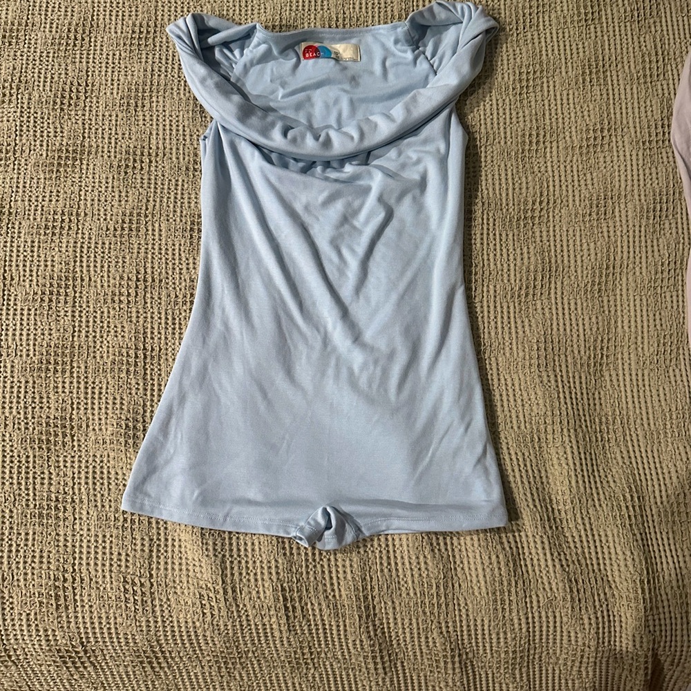 Free-est light blue cowl neck tunic bodysuit